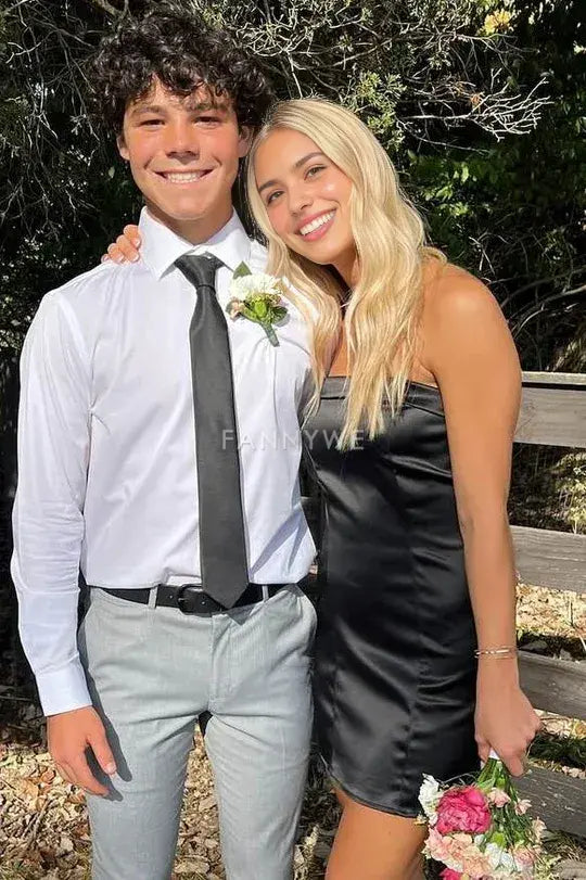 FannyWe Simple Strapless Scoop Neck Satin Sleeveless Bodycon Homecoming Dress formal wear dresses